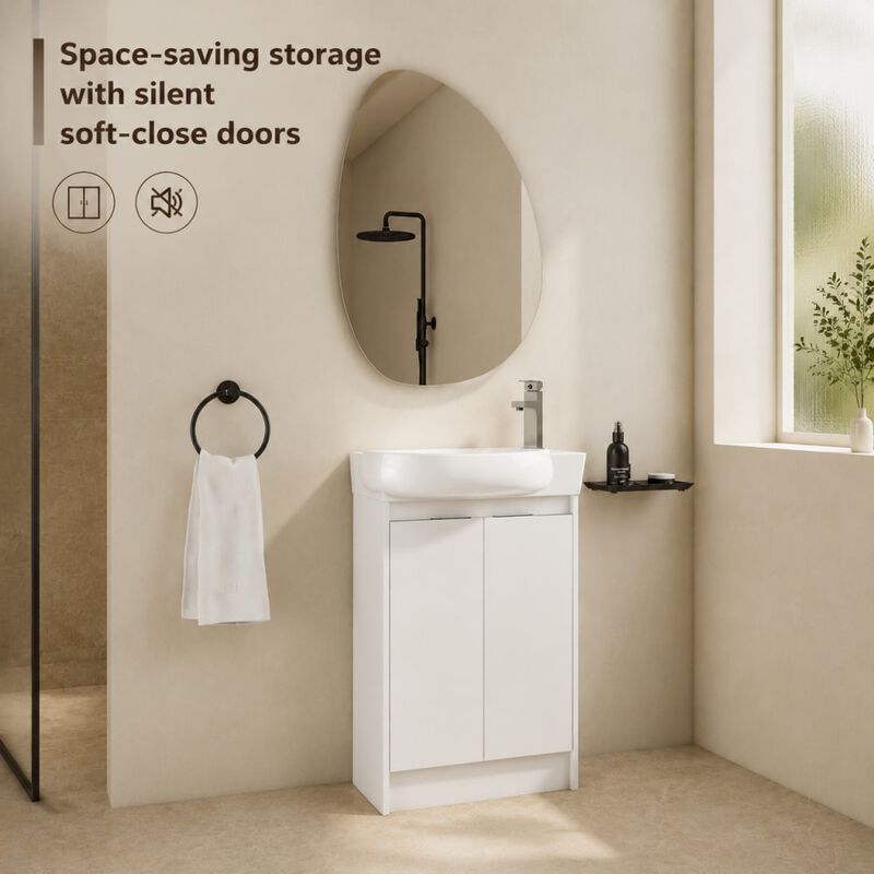 ELEMENT ACE 23 Inch Freestanding Bathroom Vanity with Ceramic Sink, Adjustable Shelves, Soft Close Doors, Water Resistant Finish image number 4