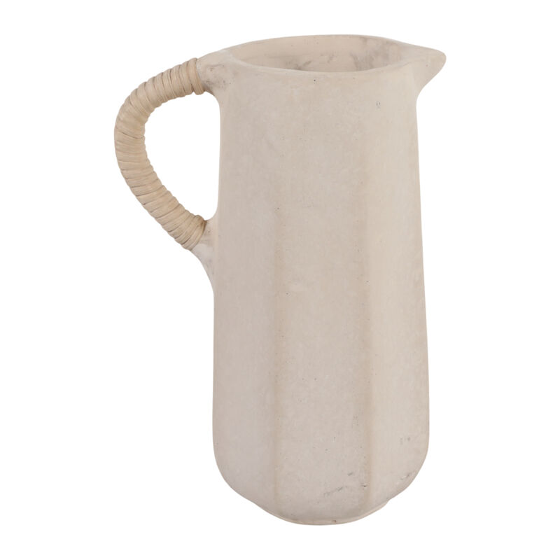 11x8" Paper Mache Jug W/ Rattan Handle, Ivory image number 4