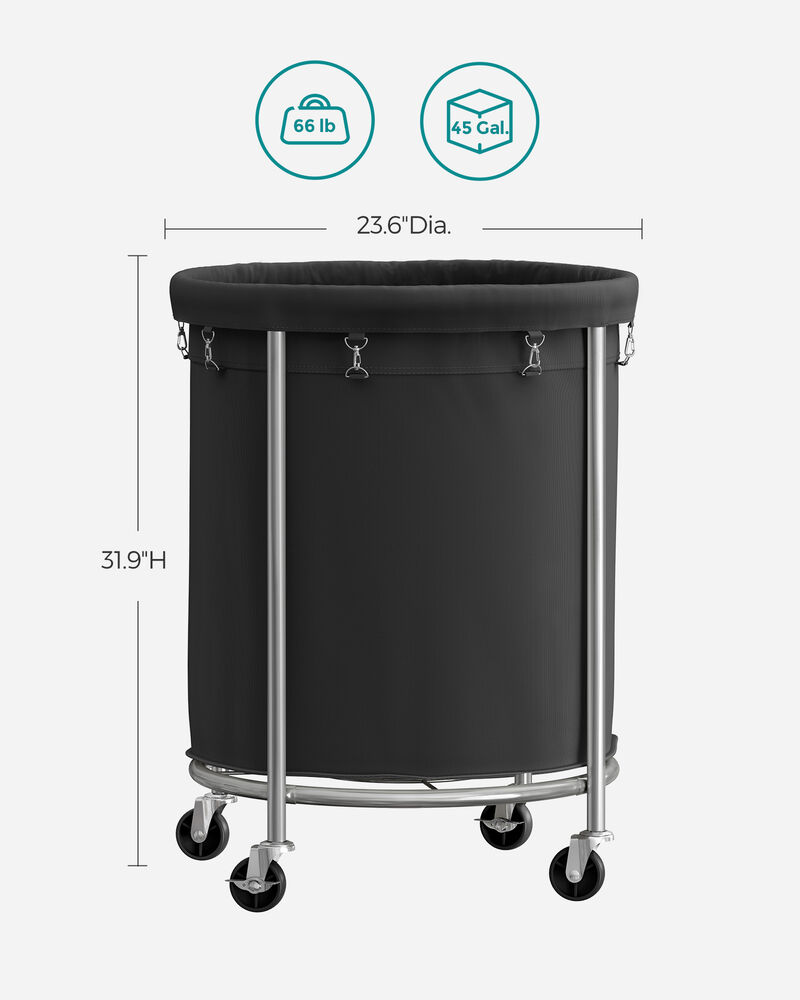 Laundry Basket with Wheels and Removable Bag, Steel Frame, 4 Casters and 2 Brakes image number 6