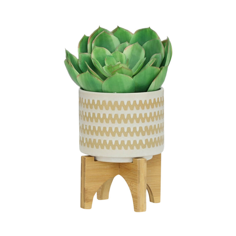 S/2 5/8" Zig-zag Planter W/ Stand, White image number 2