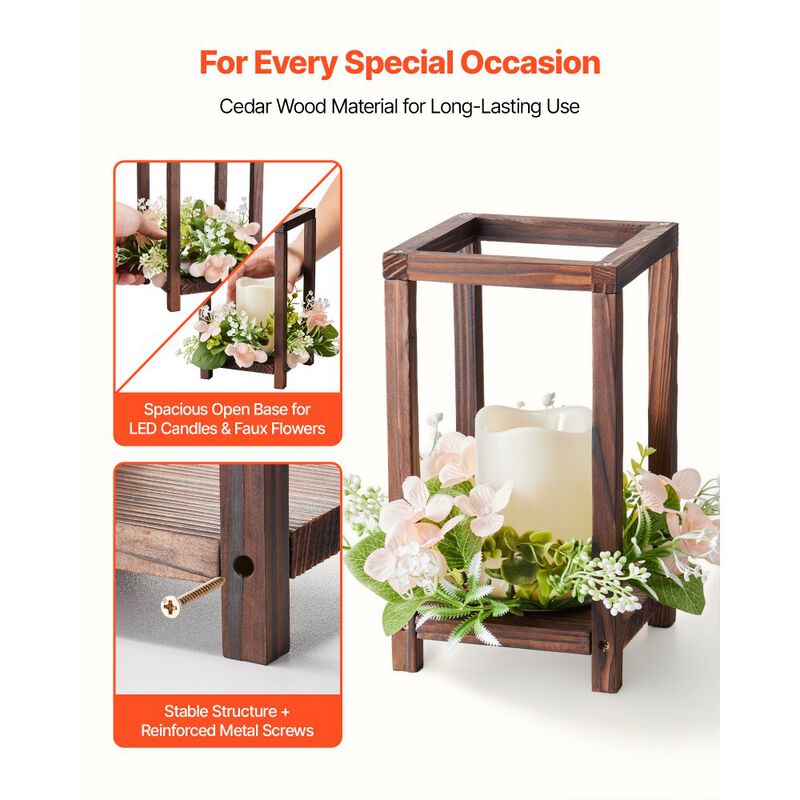60-Piece Wedding Table Centerpiece Kit with Wooden Lanterns, LED Candles and Wreaths-Brown image number 5