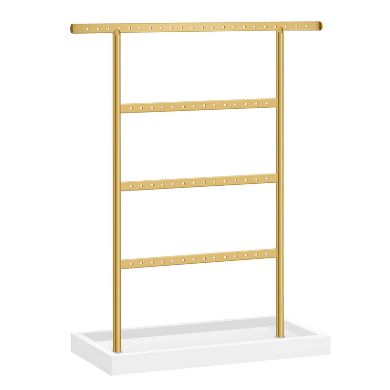 Metal 4-Tier Earring Holder Stand – Large Capacity Organizer Rack for Studs, Hoops, and Dangling Earrings