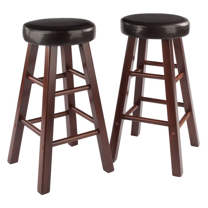 Maria 2-PC Counter Stool Set | Plush Faux Leather Cushion | Solid Wood Frame | Walnut Finish | Versatile & Stylish | Assembly Hardware Included | 25.5" Seat Height | 220 lbs Capacity