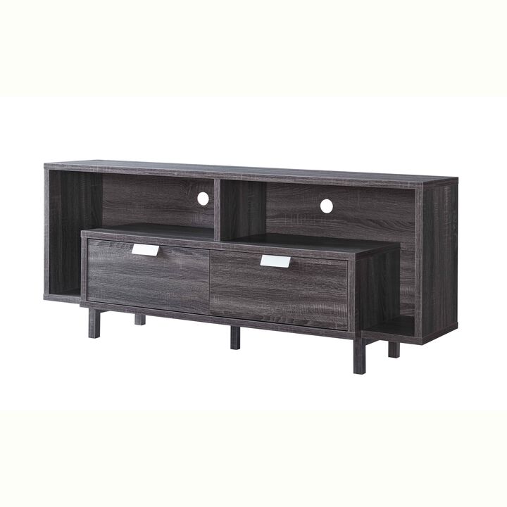 Distressed Grey TV Stand with 2 Drawers 2 Shelf Spacing Entertainment Center