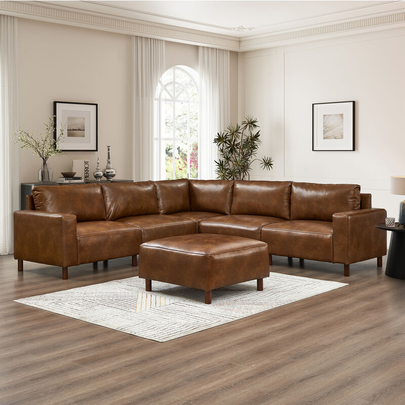 Resgok Mid‑Century Modern Breathable Faux‑Leather Sectional Sofa image number 2
