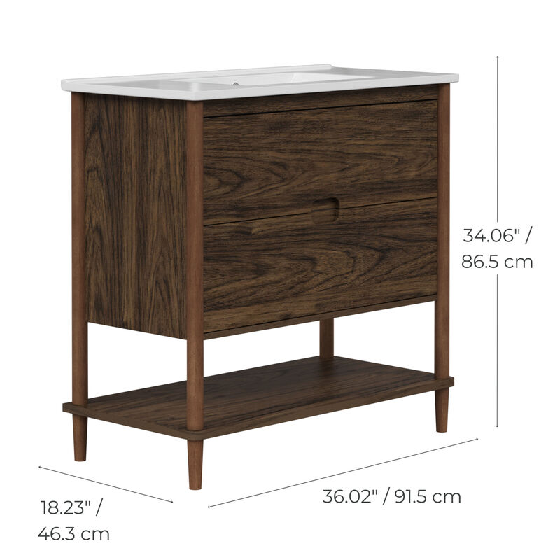 Ellery 36" Single Bathroom Vanity with Two Drawers, Walnut image number 5