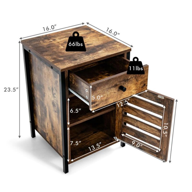 Hivago Industrial Nightstand with Drawer and Adjustable Shelf image number 5
