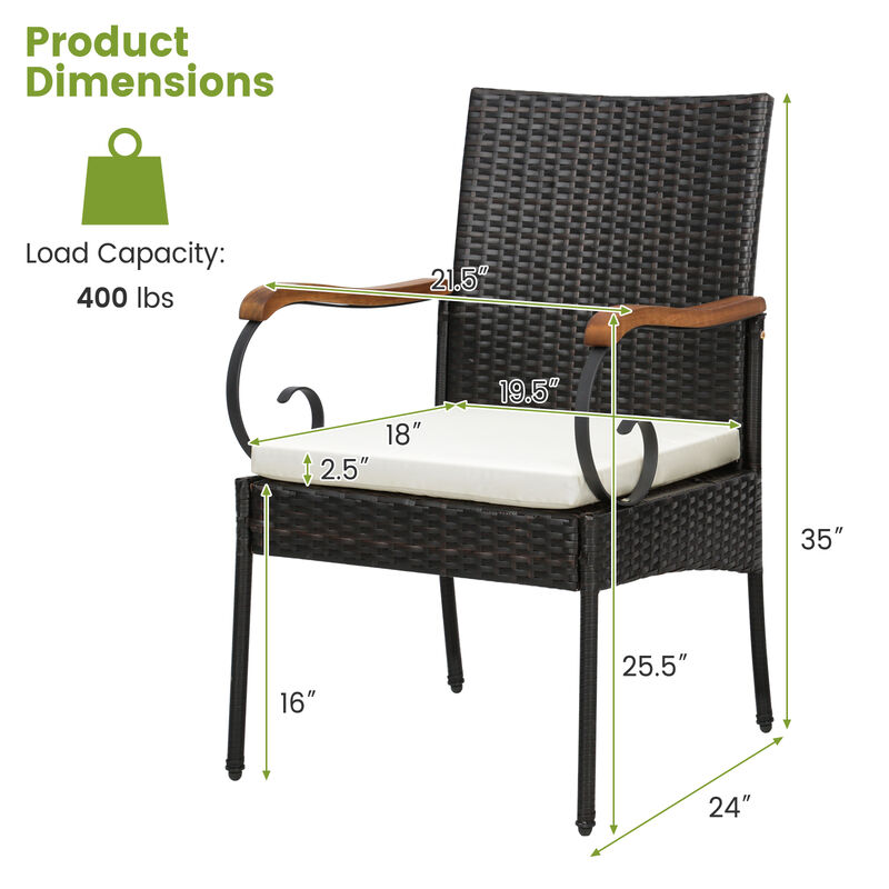 Outdoor PE Wicker Chair with Acacia Wood Armrests