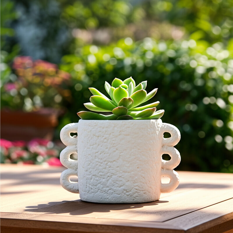 10" White Arch Handle Planter