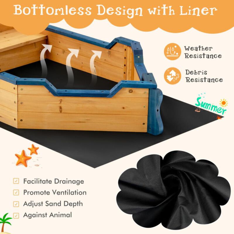 Hivvago Kids Pirate Boat Wooden Sandbox Children Outdoor Playset