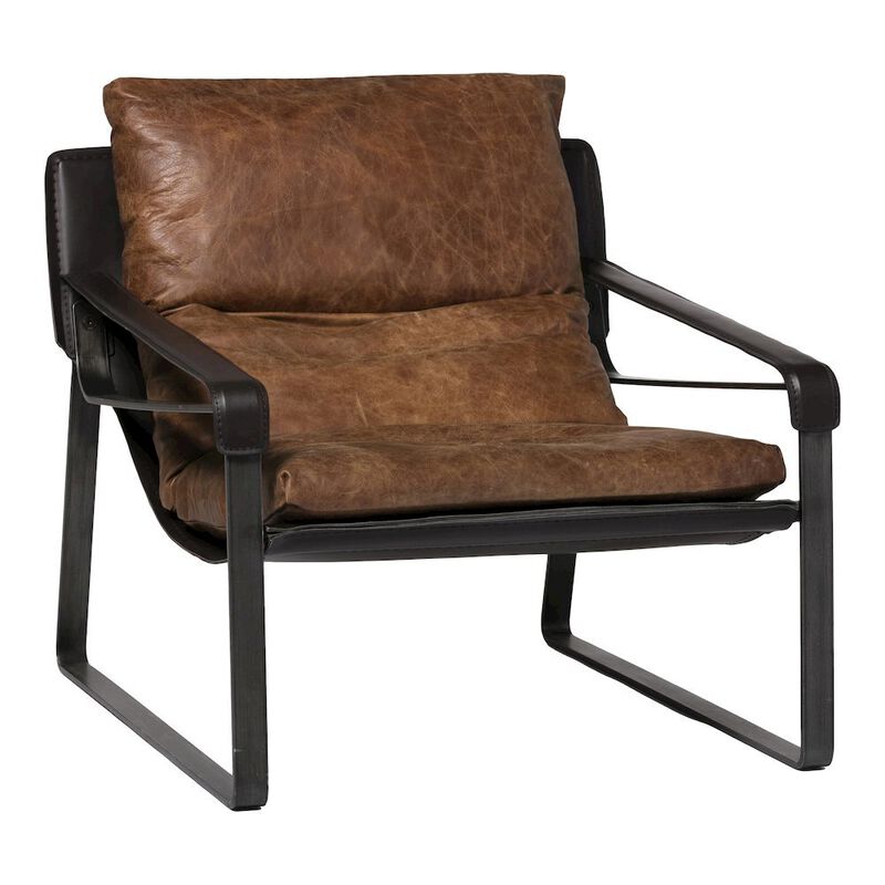 Starlight Canyon Home Mid Century Rustic Armchair Brown Leather with Black Iron Frame image number 0