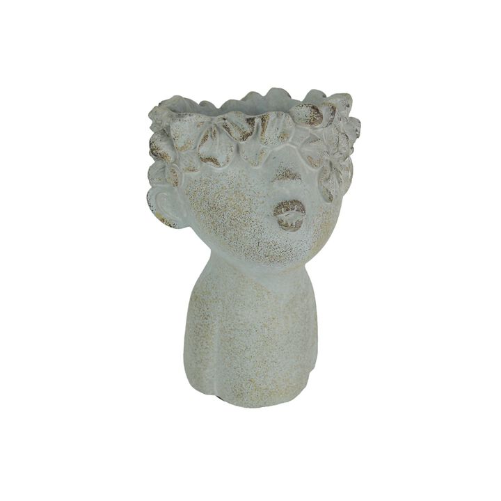 Pucker Up Junior Kissing Face Weathered Finish Concrete Head Mini Planter