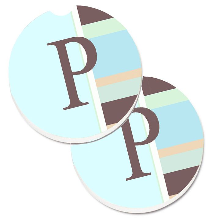 Caroline's Treasures Letter P Initial Monogram - Blue Stripes Set of 2 Cup Holder Car Coasters CJ1003-PCARC, 2.56, Multicolor