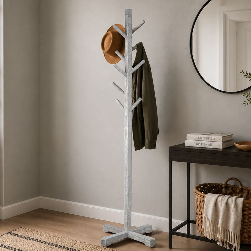 Hiya Freestanding Hat, Coat Rack, 8 Branch Hooks, Teakwood image number 6