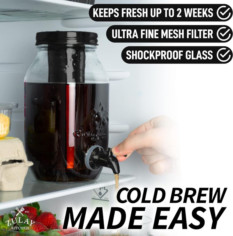 1.5 Liter Cold Brew Coffee Maker with Extra Thick Glass Carafe & Stainless Steel Mesh Filter image number 4