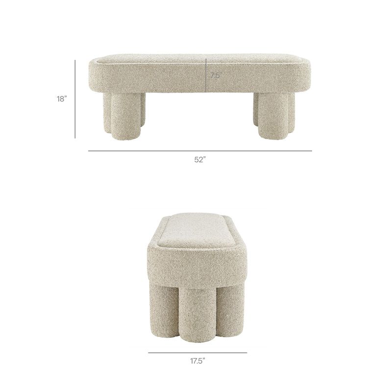 Modway Mossi 52-Inch Modern Oval Boucle Fabric Bench in Marble &ndash; Upholstered Accent Bench with Cylindrical Clover-Leg Base for Bedroom, Entryway, or Living Room image number 2