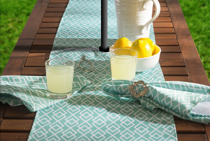 72" Aqua Blue and White Diamond Rectangular Outdoor Table Runner with Zipper image number 4