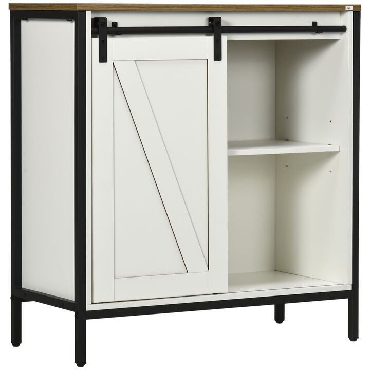 HOMCOM Buffet Cabinet, Farmhouse Sideboard, Coffee Bar Cabinet with Adjustable Shelf, Sliding Barn Door for Kitchen and Living Room, White and Brown
