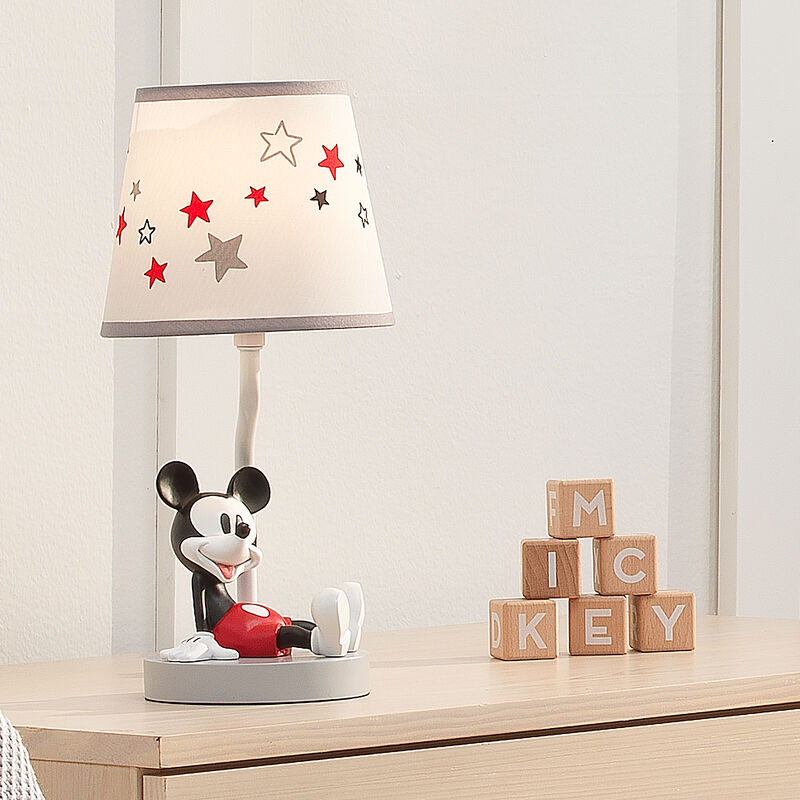 Lambs & Ivy Disney Baby Magical Mickey Mouse Lamp with Shade and Bulb - Gray