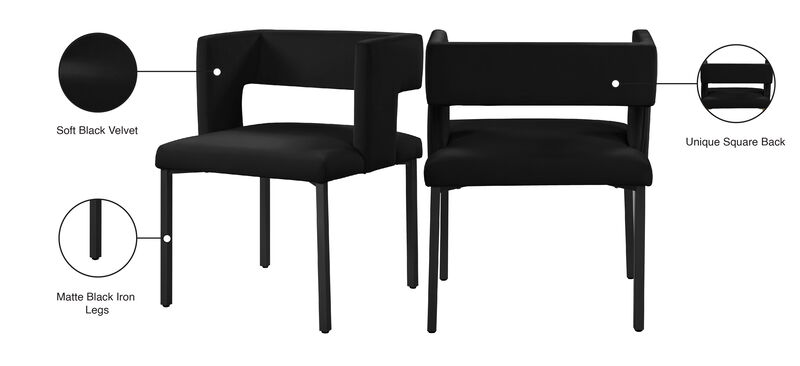 Meridian Furniture Caleb Black Velvet Dining Chair, Set of 2