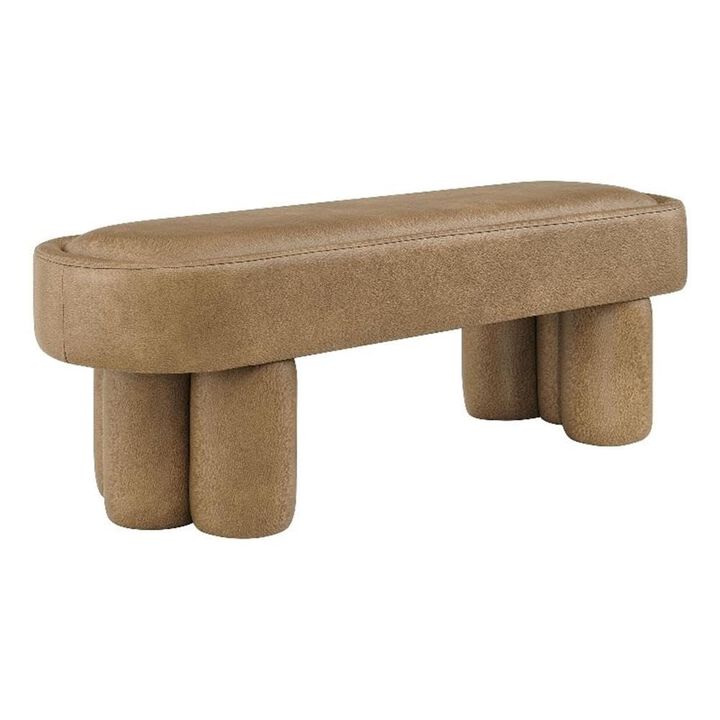 Modway Mossi 52-Inch Modern Oval Vegan Leather Bench in Mushroom &ndash; Upholstered Accent Bench with Cylindrical Clover-Leg Base for Bedroom, Entryway, or Living Room