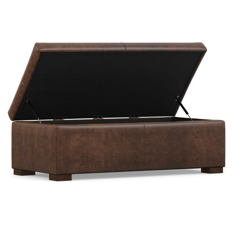 Gabbie 48 inch Wide Contemporary Rectangle Rectangular Storage Ottoman in Distressed Chestnut Brown  Vegan Faux Leather, Assembled image number 3