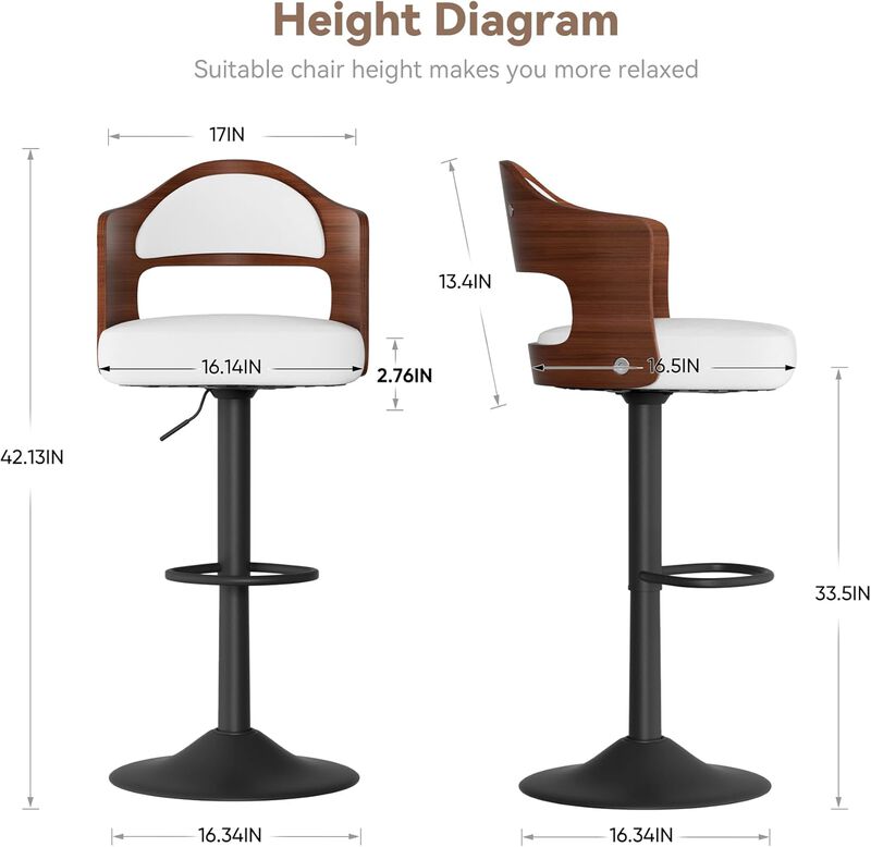 Modern Rustic Dual-Color Swivel Bar Stools Set of 2, Height Adjustable Counter Height Stools with Footrest, 360 Degree Commercial Kitchen Chairs for Home, Hotel image number 2