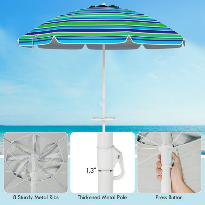 7.2 Feet Portable Outdoor Beach Umbrella with Sand Anchor and Tilt Mechanism-Green image number 4