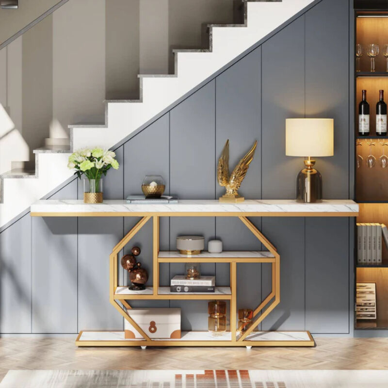 4-Tier Sofa Console Table, 70.9 Inch with Open Storage Shelves-White