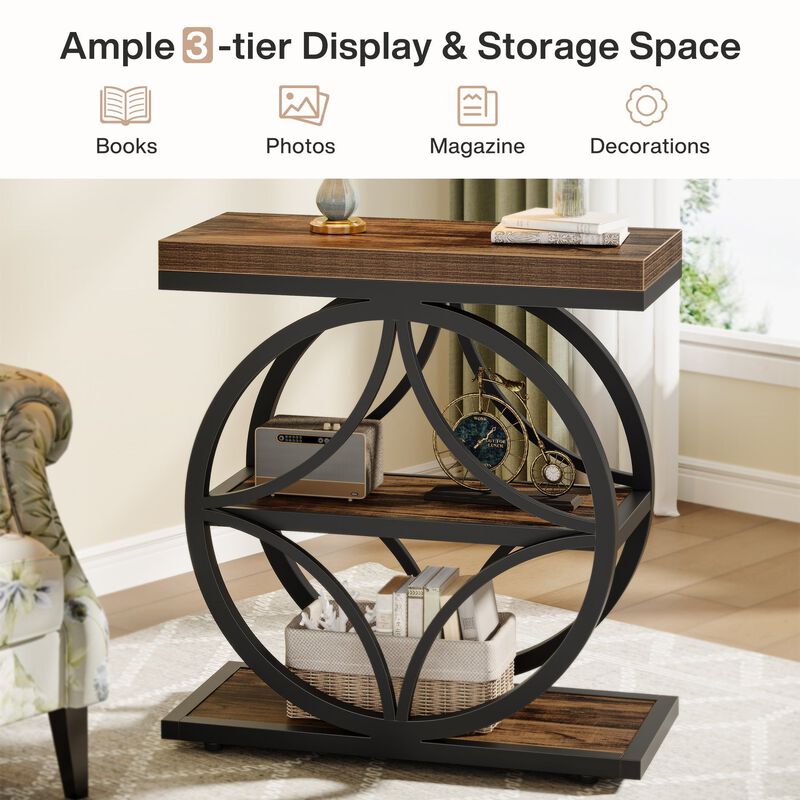 Narrow Industrial Bedside Table with 3-Tier Storage, End Table image number 3