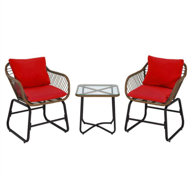 Hivvago 3 Pieces Patio Rattan Bistro Set with Cushions and Glass Table