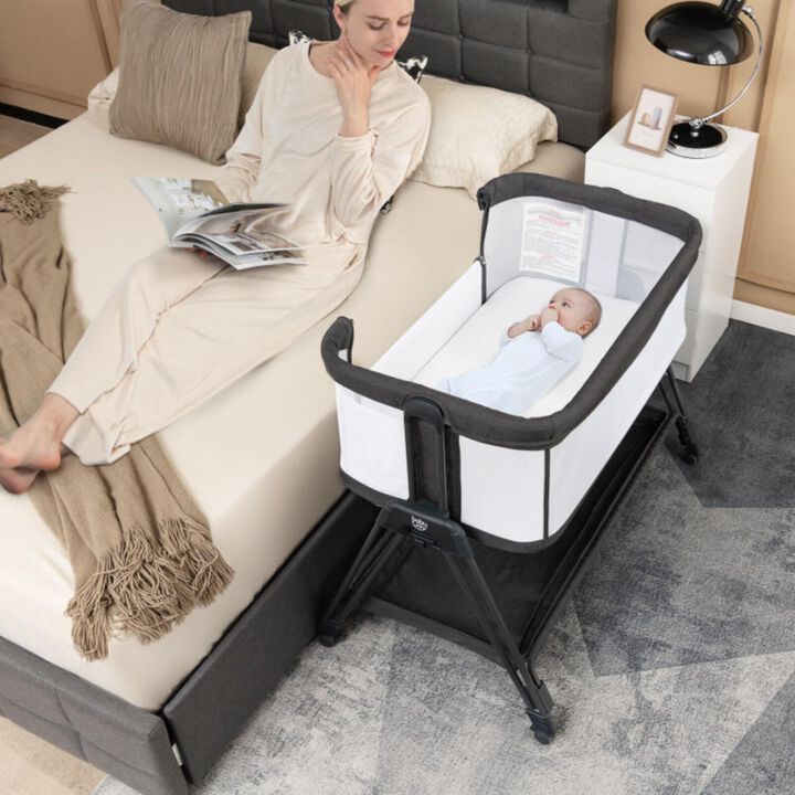 Hivago Portable Bedside Sleeper for Baby with 7 Adjustable Heights-Gray