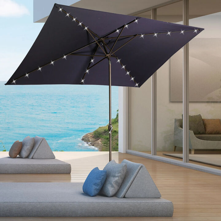 MONDAWE 10ft Rectangular Solar LED Market Patio Umbrella