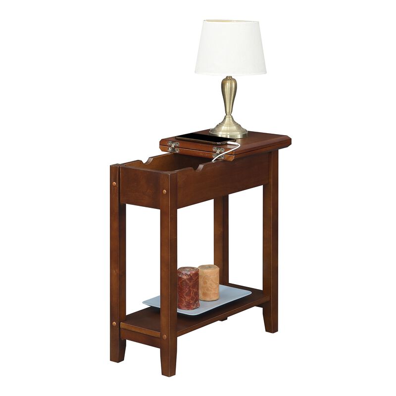 Convenience Concepts American Heritage Flip Top End Table with Charging Station and Shelf, Espresso