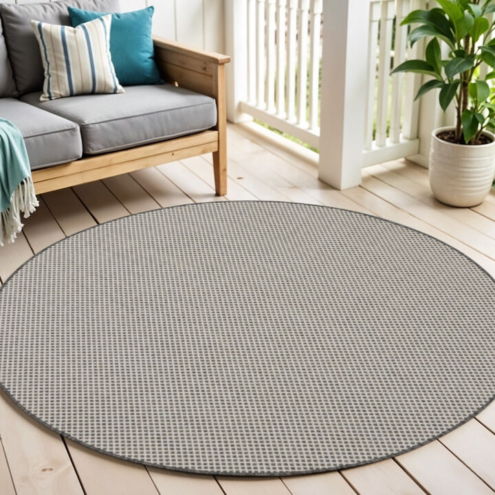 HomeRoots 4' Ivory And Charcoal Round Geometric Indoor Outdoor Area Rug