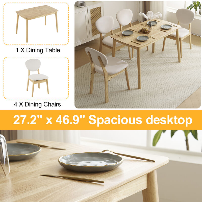 Rectangular Rubber Wood Dining Table Set with 4 Cushioned Chairs for Kitchen image number 5