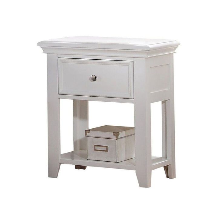 Simple Relax Nightstand with 1 Drawer and Shelf in White