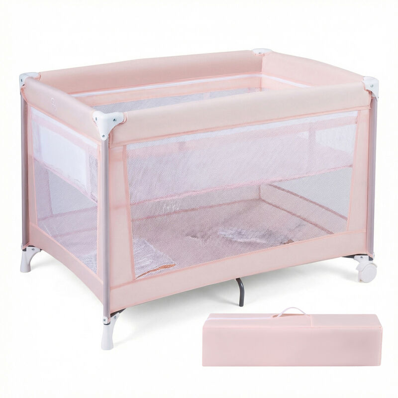 Folding Baby Playard with Soft Mattress and Portable Travel Crib for Infants image number 3