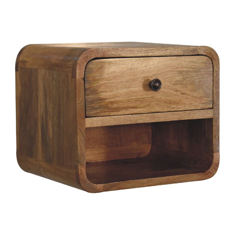 Mini Oak-ish Floating  Solid Wood 1 Drawers Open NightStand