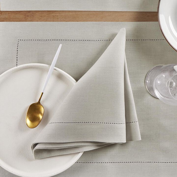 Solino Home 100% Pure Linen Dinner Napkins Set of 4 - Medium Weight Hemstitch