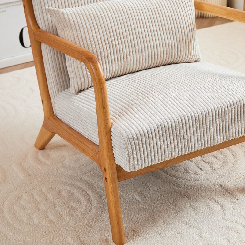 Mid-Century Modern Accent Chair with Pillow, Upholstered Lounge Chair with Solid Wood Frame and Armrests for Living Room Bedroom Reading Nook image number 4