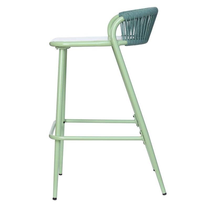 Christopher Knight Home Wisozk 29.5" Outdoor Aluminum Barstools with Rope-woven Scallop-shaped Backrest (Set of 2) image number 4