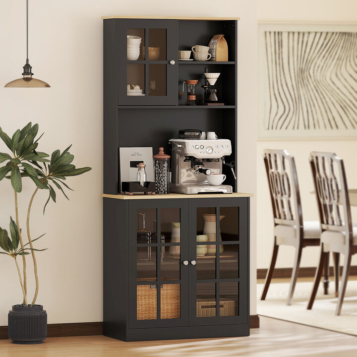 Hivvago 72" Kitchen Cabinet with Hutch and Glass Doors