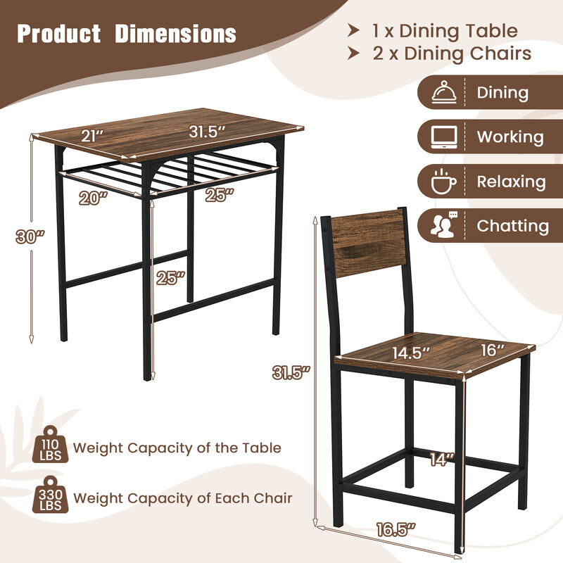 Metal Frame Dining Table Set with Convenient Storage Shelf &ndash; Compact for Small Spaces