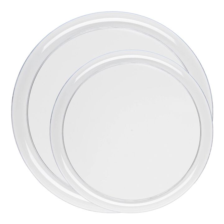 Clear Flat Round Plastic Dinnerware Value Set (40 Sets)