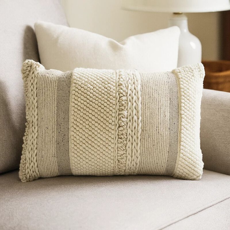 Lumbar Accent Throw Pillow, Gray White Embossed Stripes, 14 x 20 image number 1
