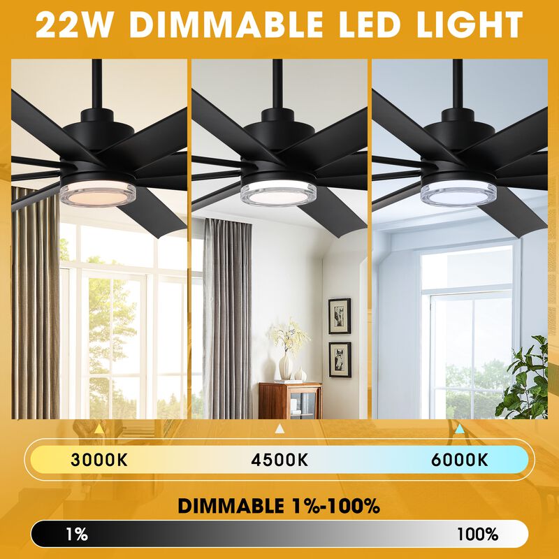 72" Modern Black Clear Acrylic Lens Smart Ceiling Fan with Light and Remote, App Control, Voice Control
