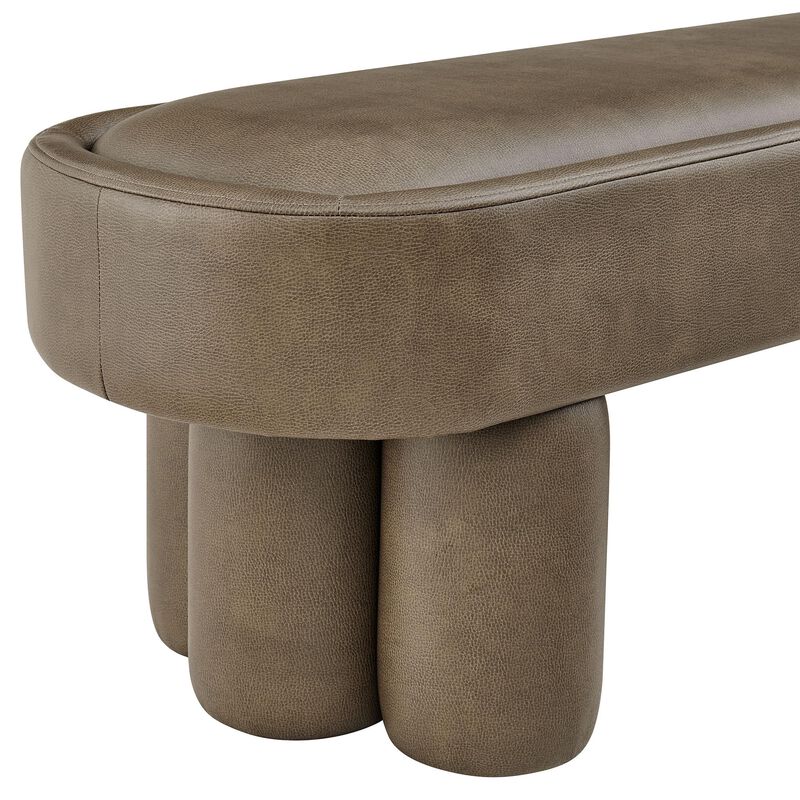 Modway Mossi 52-Inch Modern Oval Vegan Leather Bench in Mushroom &ndash; Upholstered Accent Bench with Cylindrical Clover-Leg Base for Bedroom, Entryway, or Living Room image number 7