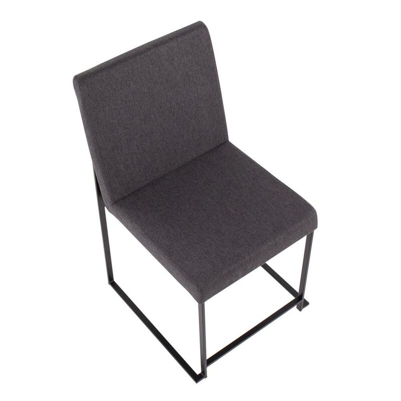 LumiSource Black Steel, Charcoal Fabric High Back Fuji Dining Chair - Set of 2