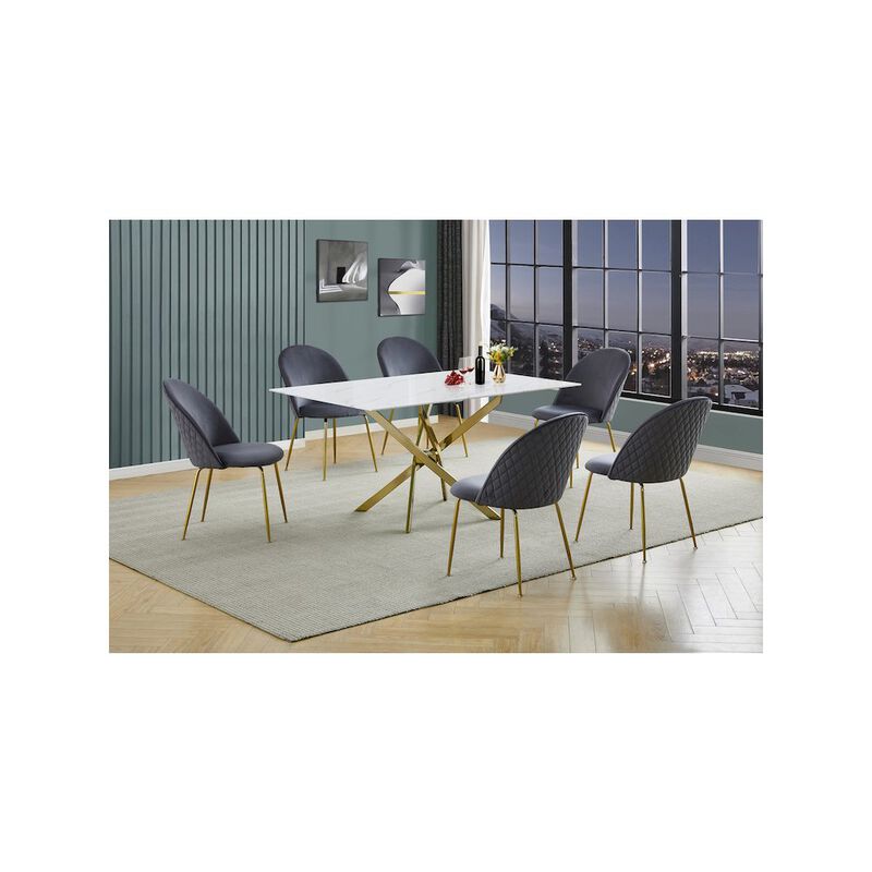 Best Quality Furniture Glass With White Marble Wrap Dining Set And Gray Chairs